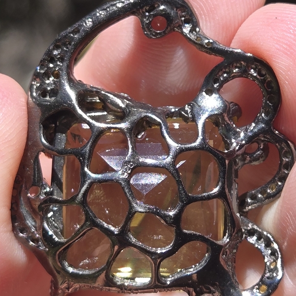 Citrine HUGE 52K & Aquamarine Gemstone Sterling Rhodium & Gold Pendant - Picture 6 of 11